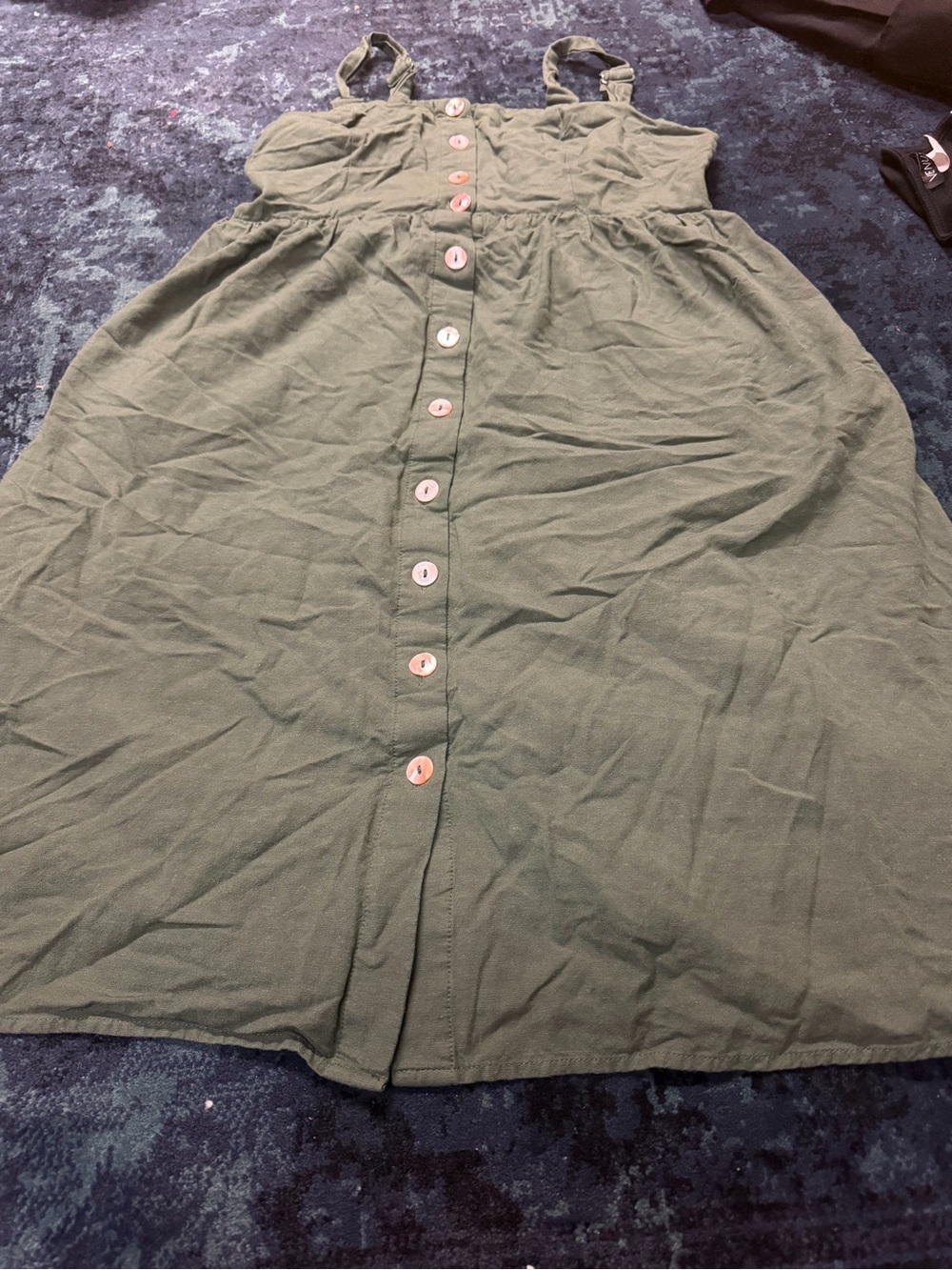 Doe & Rae Olive Green Button-Front Sundress with Straps